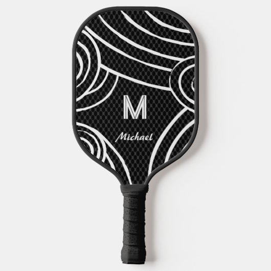 NeonLine 1 Zwart Bewerkbare naam en Initialen Pickleball Paddle (Achterkant)