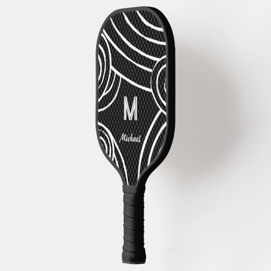 NeonLine 1 Zwart Bewerkbare naam en Initialen Pickleball Paddle (Links)
