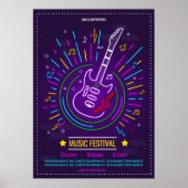 Neonmuziek achtergrond met elektrisch gitaar Poste Poster (Voorkant)