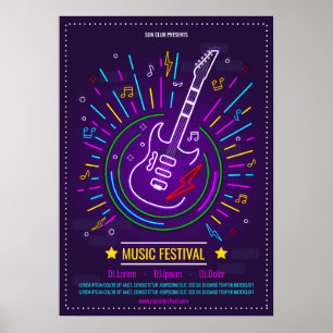 Neonmuziek achtergrond met elektrisch gitaar Poste Poster