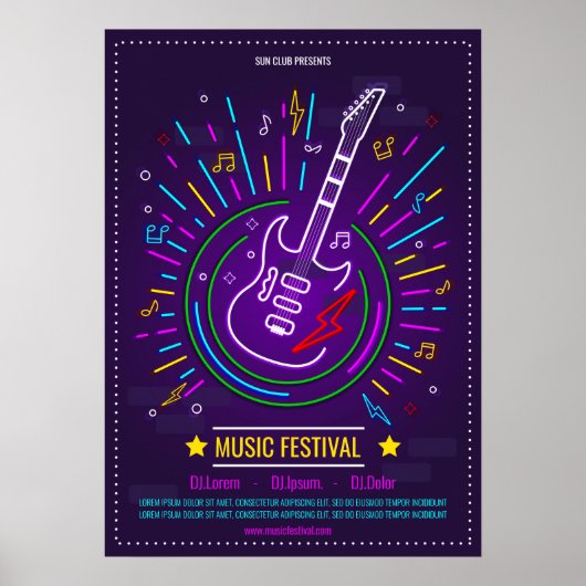 Neonmuziek achtergrond met elektrisch gitaar Poste Poster (Voorkant)
