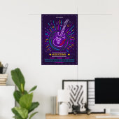 Neonmuziek achtergrond met elektrisch gitaar Poste Poster (Thuiskantoor)