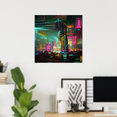 Neonoir Cyberpunk Abstract Neon Light City Poster (Thuiskantoor)