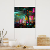 Neonoir Cyberpunk Abstract Neon Light City Poster (Keuken)