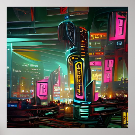 Neonoir Cyberpunk Abstract Neon Light City Poster (Voorkant)