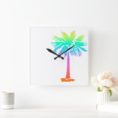 neonpalmboom tropische zomer kleurrijk vierkante klok (Huis)
