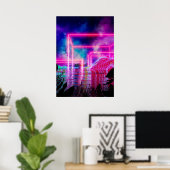 Neonpalmlandschap: Cube Poster (Thuiskantoor)
