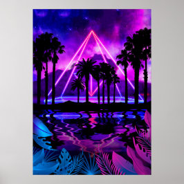 Neonpalmlandschap: piramide poster