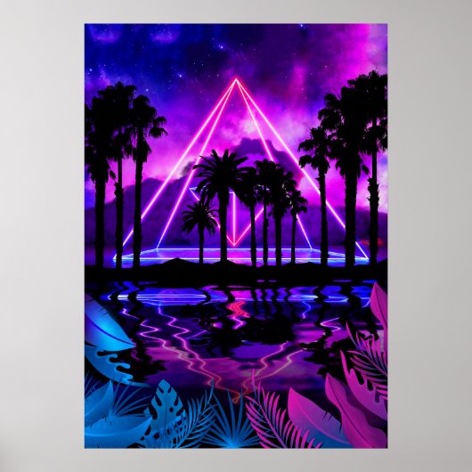 Neonpalmlandschap: piramide poster (Voorkant)