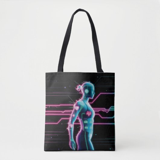 NeonPulse Cyborg Run-Tas Tote Bag (Voorkant)
