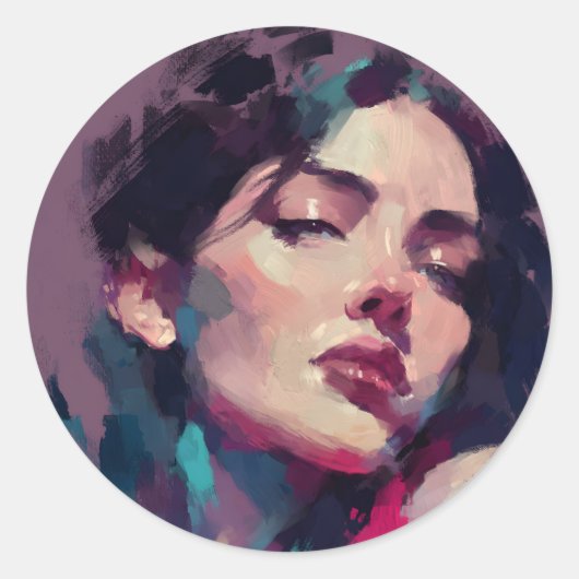 Neonreflecties Abstract Portret Ronde Sticker (Voorkant)