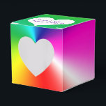 Neonregenboog met hart bedankdoosjes<br><div class="desc">Wit hart met pasgetrouwde namen op de abstracte neonregenboogachtergrond.</div>