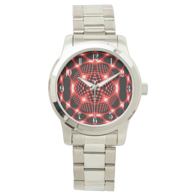 Neonrode glob-fractal horloge (Voorkant)
