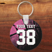 Neonroze basketbal-sleutelhanger met rugnummer sleutelhanger (Voorkant)