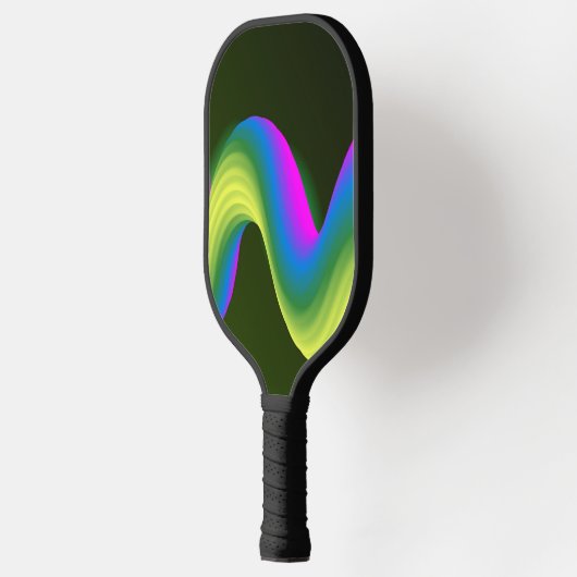 Neonroze, blauwe en groene golven op groen pickleball paddle (Links)