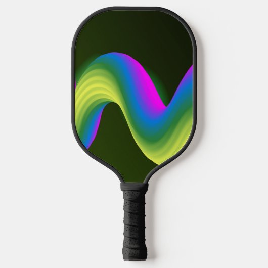 Neonroze, blauwe en groene golven op groen pickleball paddle (Voorkant)