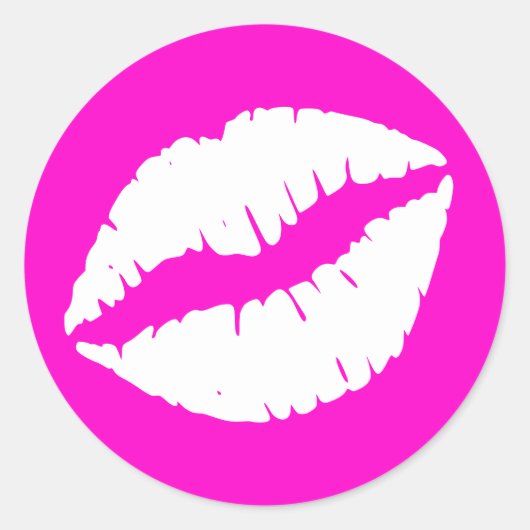 Neonroze en witte lippenstift afdruk ronde sticker (Voorkant)