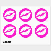 Neonroze en witte lippenstift afdruk ronde sticker (Vel)