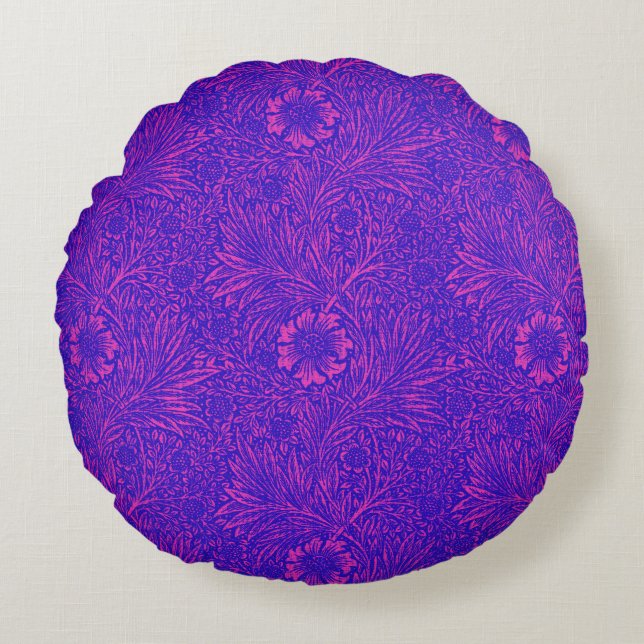  neonroze felblauw bloemmotief rond kussen (Voorkant)