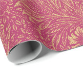  neonroze lichtgeel bloemmotief cadeaupapier (Rol Hoek)