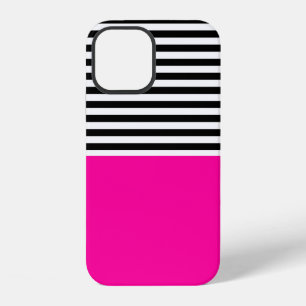 Neonroze met zwarte en witte strepen iPhone 12 hoesje