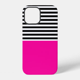 Neonroze met zwarte en witte strepen iPhone 12 hoesje