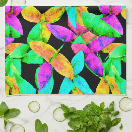 Neonscape-bladpatroon Theedoek (Gevouwen)