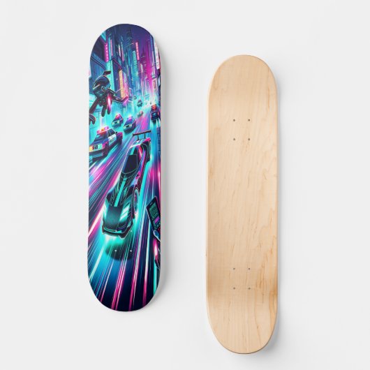 "Neonsnelheid: cyberpunk achtervolging Persoonlijk Skateboard (Voorkant)