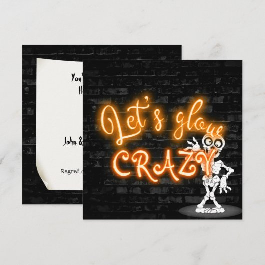 Neonteken van de Halloween Party met skelet Kaart (Voorkant / Achterkant)