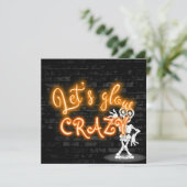 Neonteken van de Halloween Party met skelet Kaart (Staand voorkant)