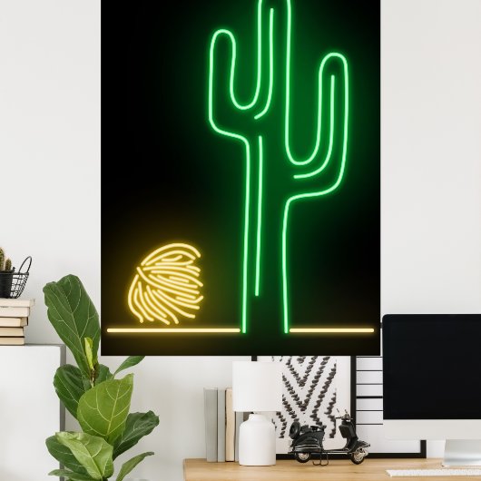 Neonteken woestijnlandschap poster (Thuiskantoor)