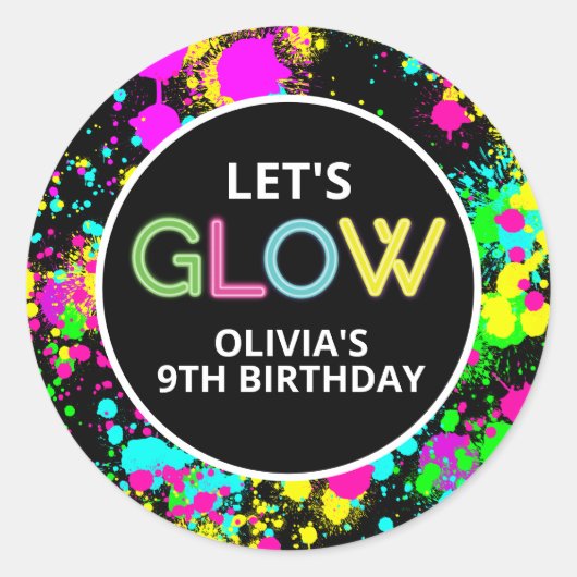Neonverf glans verjaardag ronde sticker (Voorkant)