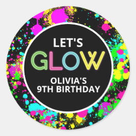 Neonverf glans verjaardag ronde sticker