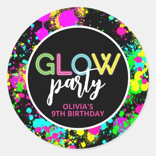 Neonverf glans verjaardag ronde sticker (Voorkant)