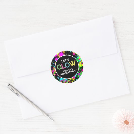 Neonverf gloed verjaardag ronde sticker (Envelop)