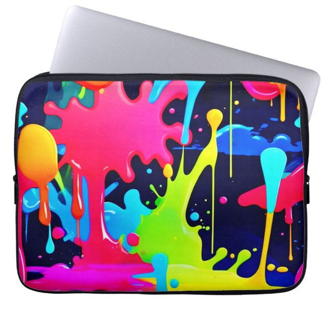 Neonverfspat Druppelchaos Laptop Sleeve (Voorkant)