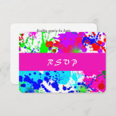 Neonverfspatten, antwoordkaart RSVP kaartje (Voorkant / Achterkant)