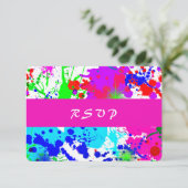 Neonverfspatten, antwoordkaart RSVP kaartje (Staand voorkant)