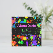 Neonverfspatten, Bar / Bat Mitswa Invitatie Kaart (Staand voorkant)