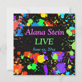 Neonverfspatten, Bar / Bat Mitswa Invitatie Kaart (Voorkant)