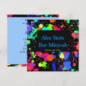 Neonverfspatten, Bar / Bat Mitzvah uitnodiging (Voorkant / Achterkant)