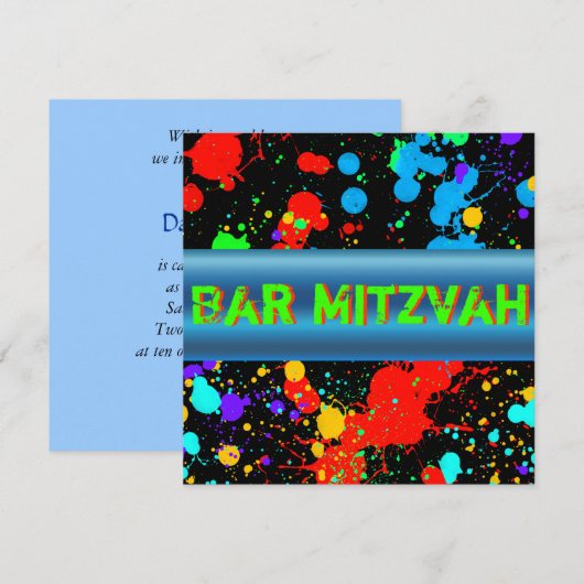Neonverfspatten, Bar Mitzvah uitnodiging (Voorkant / Achterkant)