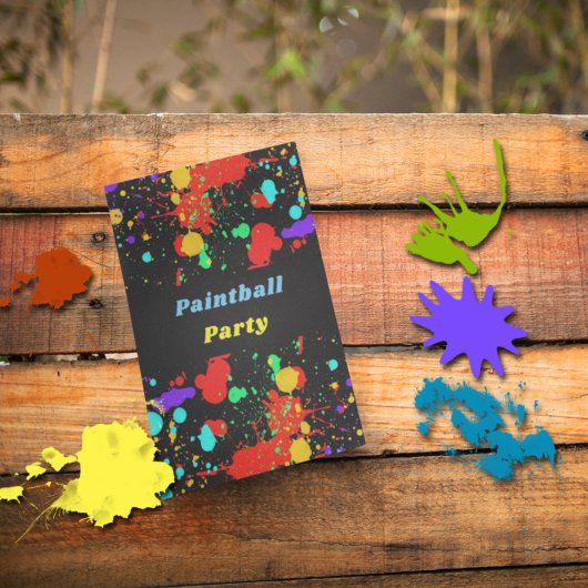 Neonverfspatten, Paintball-feestuitnodiging Kaart