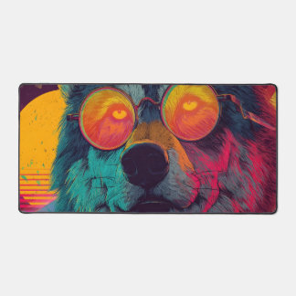 Neonwolf met Bril – Retro Synthwave Kunst Bureaumat