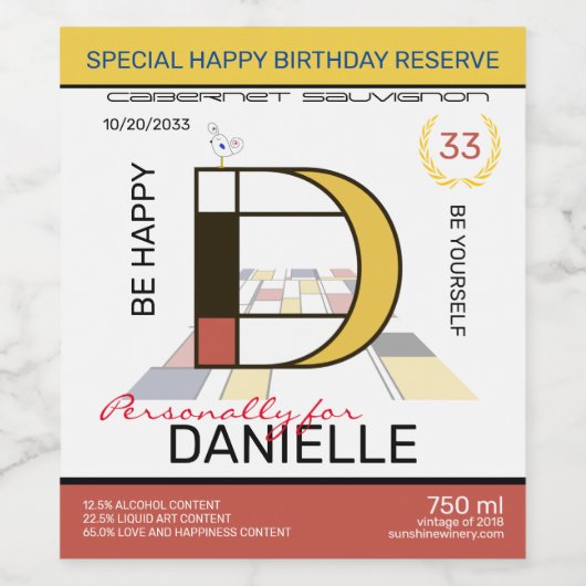 Neoplasticisme Abstracte Art Monogram. Brief D Wijn Etiket (Enkel label)