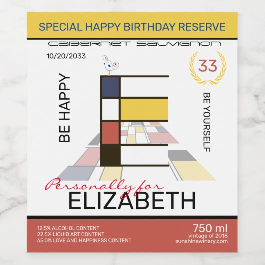 Neoplasticisme Abstracte Art Monogram. Brief E Wijn Etiket (Enkel label)