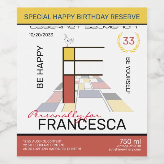 Neoplasticisme Abstracte Art Monogram. Brief F Wijn Etiket (Enkel label)