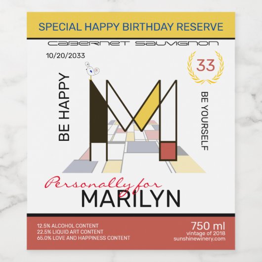 Neoplasticisme Abstracte Art Monogram. Brief M Wijn Etiket (Enkel label)