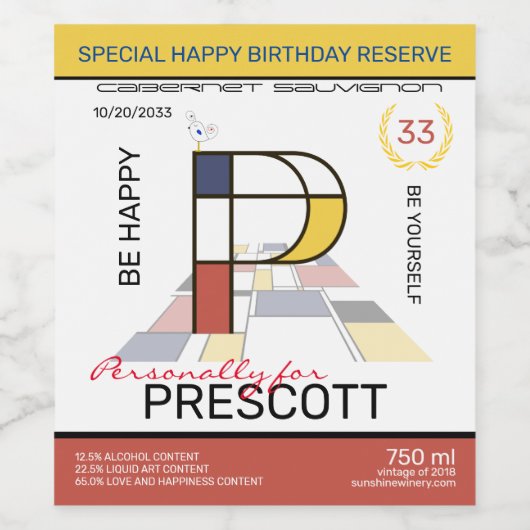 Neoplasticisme Abstracte Art Monogram. Brief P Wijn Etiket (Enkel label)