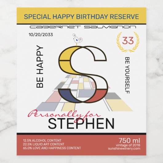 Neoplasticisme Abstracte Art Monogram. Brief S Wijn Etiket (Enkel label)